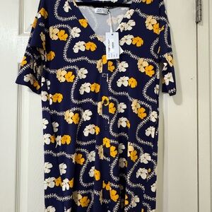 Ava Sky Navy Dress with Yellow and Cream Floral Print